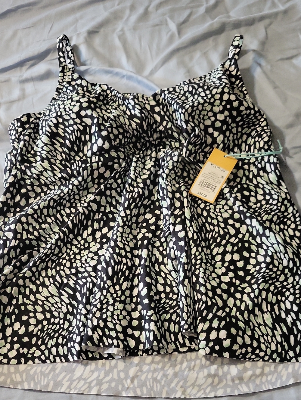 Kona Sol Black and White Patterned Swim Tankini Top